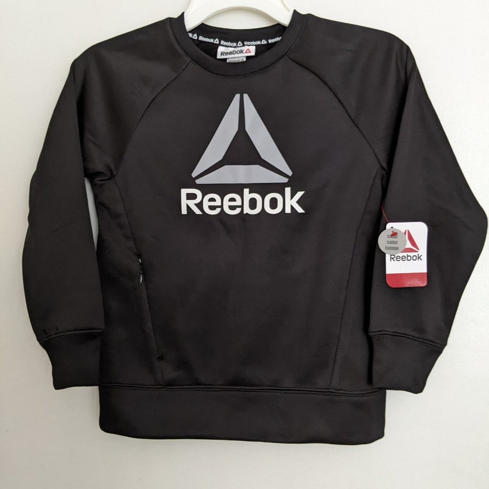 New Reebok Boys Black Sweatshirt w/ Full Zip Pocket 6/7 Small S